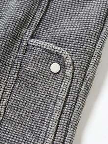 男士休闲美式浅灰色格子工装裤，多口袋抽绳直筒裤 - 灰色 - 查看 7