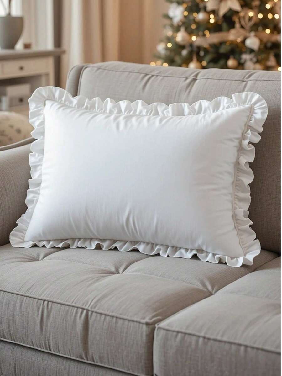 Set Of 2 Luxury Ruffled Cushion Covers 30x50cm For Decoration - White - View 1