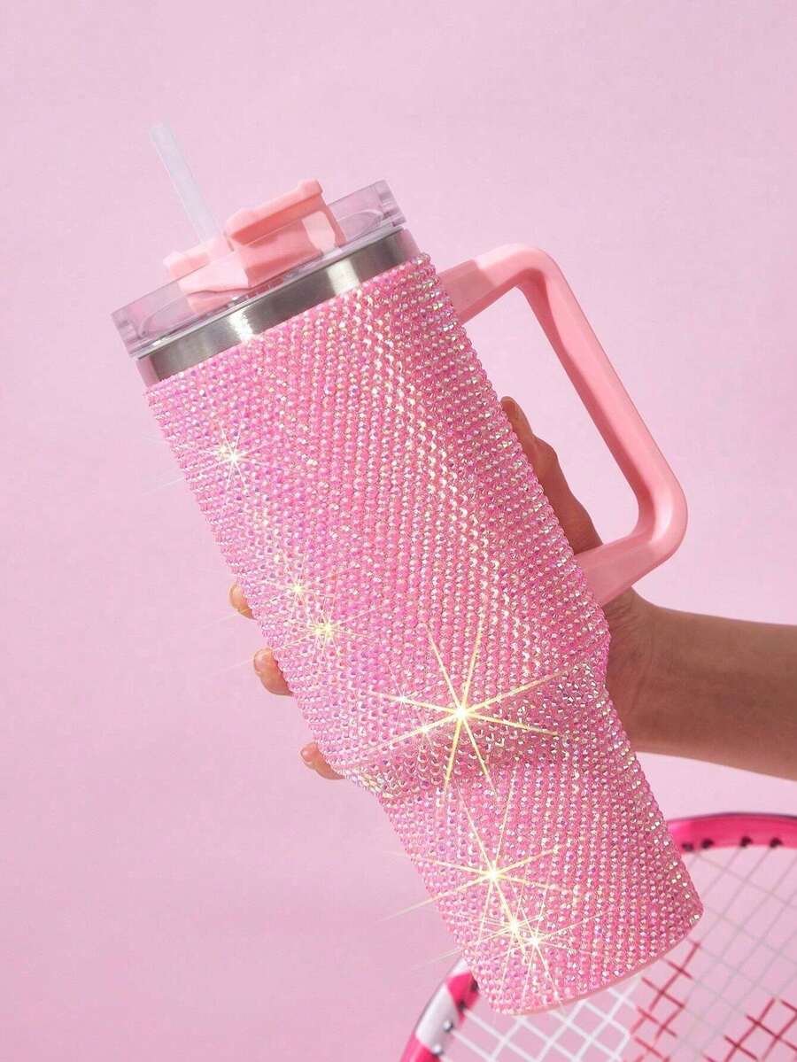 40oz Rhinestone Studded Tumbler, Stainless Steel Double Wall Vacuum Insulated Travel Mug With Lid, Bling Cup For Outdoor Sports Camping, Bridesmaid Gifts Halloween Christmas - 40 oz - 查看 1