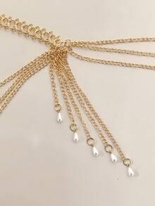 1pc Fashionable And Elegant Tassel Ladies' Waist Chain, Suitable For Casual And Party Wear, Perfectly Matches Dresses And Evening Gowns. - Gold - View 5