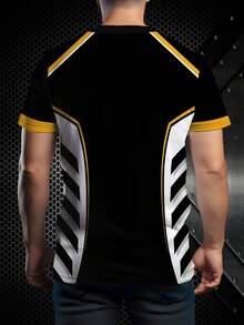 Men's 3D Print Fashionable T-Shirt, 100% Polyester, Striped Pattern Print - White - View 3