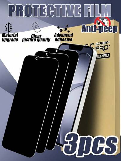 3pcs Tempered Glass Privacy Screen Protector, Compatible With IPhone 17 Pro Max/17 Pro/17Air/17/16e/16 Pro Max/16 Pro/16 Plus/16/15 Pro Max/15 Pro/15 Plus/15/14/13/12, Anti-Spy, Clear Display, Waterproof, High Hardness, Shatterproof, Easy Installation, Phone Accessories