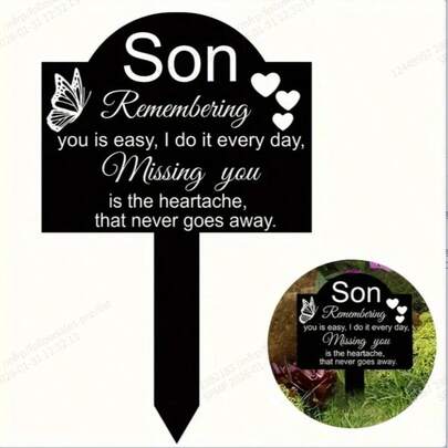 Black Acrylic Son Memorial Garden Stake - Ideal For Condolences And Anniversaries, Outdoor Grave Marker