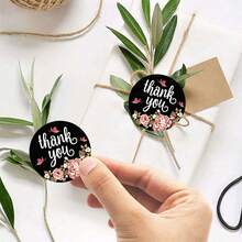 500pcs Black Floral Thank You Stickers, Scrapbook Washi Tape, Gift Wrapping DIY Decoration For Daily And Holiday Parties, Envelopes, Cards, Bouquets, Etc., PVC Self-Adhesive Stickers School Supplies - Black Flowers Thank You - View 4