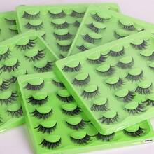 10对狐狸形斜角仿貂毛浓密睫毛，加长飞扬睫毛嫁接工具，合成假睫毛 - 黑色 - 查看 10