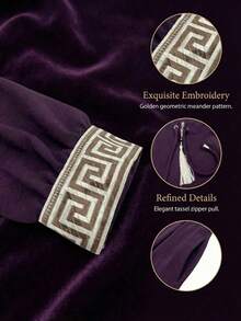 Women's Casual High-End Fringe Zipper Pocket Raglan Robe, Traditional Arabic Style - Purple - View 5