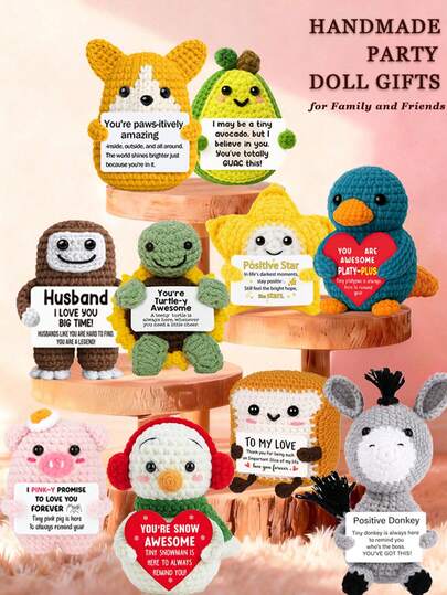1pc Handmade Crocheted Desktop Decor Figurine, Cute Cartoon Animal & Plant Shaped, Ideal Birthday/Friendship Gift For Best Friend, Sister, Mom, Grandma, Coworker, Family, Him/Her, Positive Emotion Support, Creative Party/Thanksgiving/Valentine's Day Decoration, Children Plush Doll, Room/Desk Ornament, Small Memorabilia