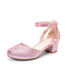 Girls Dress Shoes Closed Toe High Heels Ankle Strap Toddler Little Big Kid Wedding Flower Party Pump - Hồng - Xem 3