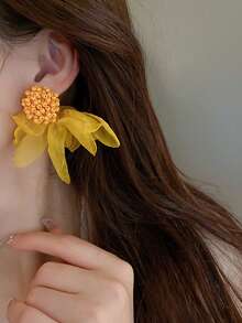 Andkiss Bead Decor Flower Drop Earrings Valentines,Mom,Mother,Mother's Day,Gift - Yellow - View 4