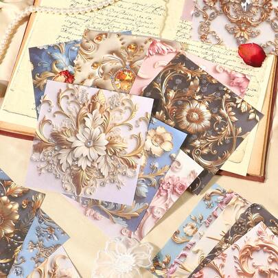 15pcs/Pack Classical Elegant Embossed Scrapbooking Paper, DIY Decorative Non-Adhesive Material Paper, Holiday Gift, Handmade Collage Supplies, Personalized Scrapbook Planning Creative School Stationery