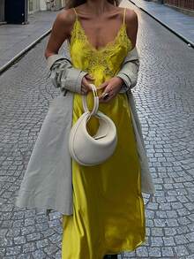 Women's New Sexy V-Neck Lace Camisole Slip Dress, Suitable For Spring/Summer/Valentine's Day - Yellow - View 4