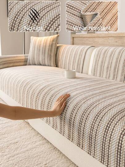 1pc Comfortable Chenille Sofa Cushion Cover, All Season Universal Sofa Seat Cover, Modern Minimalist Anti-Slip Sofa Pad, Dust-Proof And Washable Sofa Slipcover, Fashionable Soft Non-Fading Non-Shedding Pet-Friendly Couch Cover, Adjustable For Corner Sofa, Bedroom, Office, Living Room Furniture, L-Shaped Sofa And 1/2/3/4 Seat Sofa