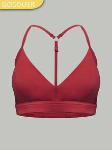 Women's V-Neck Y-Shaped Back Adjustable Fitness Running Yoga Sports Bra - Red - View 3