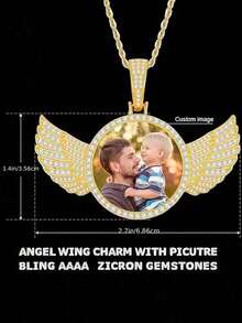 1pc Custom Picture Necklace, Hip Hop Style Personalized Pendant Necklace Jewelry With, Angel Wings Necklace With Pendant Custom Image Jewelry The Best Gift For Couples, Friends And Parents Gift Silver Stylish, Fall Fashion, Casual, Contracted, Simple, Unisex, Hipster Custom, Personalized, Unique Ideal Gifts For Him Girlfriend, Mom, Family - Nhiều màu - Xem 2
