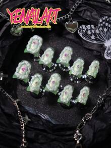 10 móng giả acrylic hình vịt, màu trơn, xanh lá chanh, trang trí 3D ba chiều, chân váy trắng, hình lục giác, trang trí đá lấp lánh, bộ móng giả acrylic tối giản quyến rũ kiểu Y2K ngắn, dụng cụ làm móng cho phụ nữ và bé gái kèm 1 dũa móng mini và 1 tờ keo dán, nghệ thuật làm móng cho lễ hội, hàng ngày, công sở, tiệc tùng, tụ họp và những nơi khác, móng giả thủ công. - Màu xanh chanh - Xem 2