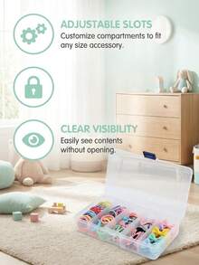 Girls Hair Accessories Storage Box, Plastic Dustproof Organizer Box With Lock, Bow Hair Clip With Divider, Transparent Stackable Storage Box For Bathroom, Bedroom, Vanity, Suitable For Hair Clips, DIY Jewelry, Bracelets, Nail Art And Small Craft Parts - Multicolor - View 8