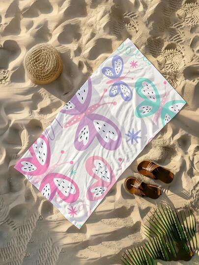 1pc Butterfly Kids Beach Towel, Super Soft Microfiber Extra Large Beach Blanket, Super Absorbent Bath Towel, Suitable For Travel, Swimming Pool, Diving, Surfing, Yoga, Camping, Available In Multiple Sizes, Beach Accessories For Beach, Pool, Travel, Camping, Yoga