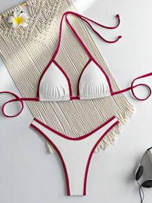 RWX VEST Triangle Bikini With Contrasting Trim And Adjustable Tie 2025 XX574 - White - View 1