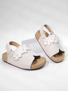 2 pezzi/set Sandali per ragazze, Nuovi sandali da principessa con fiori 2026, Suola morbida antiscivolo per bambini, In morbida pelle adatti per l'uso estivo - Beige - Visualizzare 5