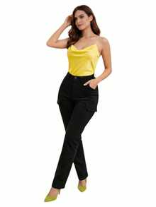 Cargo Pants Flared Jean Bags High Waist Push Up - Black - View 5