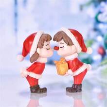 Christmas Couple Miniature Landscape DIY Bonsai Succulent Ornaments PVC Plastic Figurines Crystal Ball Crafts Accessories - 一對的價格(Price Of a Pair) - 查看 4