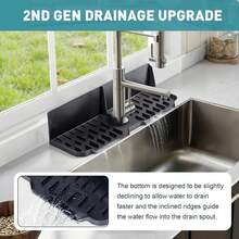 Sink Splash Guard Behind Faucet, Silicone Sink Faucet Drying Mat & Dish Soap Sponge Holder, Silicone Kitchen Sink Auto Drain Organizer (Black,Grey) - Multicolor - View 6
