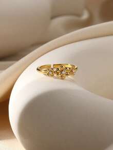 Nhẫn hoa cúc đính đá Cubic Zirconia tinh tế dành cho nữ, mạ vàng, kiểu dáng mở, làm từ thép không gỉ, trang sức cưới, quà tặng. - JZ7444 - Xem 2