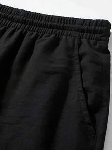 Men's Linen Blend Drawstring Straight Leg Pants - Black - View 3