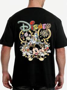 Disney [Tùy chỉnh] 1 áo thun nam tay ngắn, bản quyền sở hữu trí tuệ, in hình chuột Mickey và Minnie, dịch vụ tùy chỉnh áo thun nam tay ngắn, hỗ trợ in khẩu hiệu/thiết kế sáng tạo độc quyền/nhân vật hoạt hình/ảnh cặp đôi/ảnh thú cưng/ảnh selfie/ảnh người nổi tiếng ở mặt trước, cổ tròn có độ co giãn nhẹ, áo thun tay ngắn thời trang đa năng, áo thun nam tay ngắn. - màu đen - Xem 2