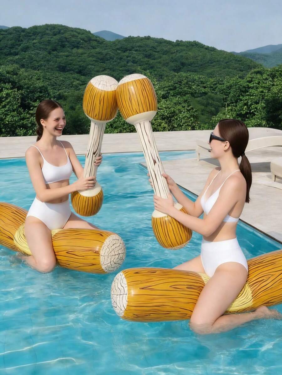 1/2/4pcs Inflatable Water Jousting Sticks, Wood Grain Design, With Handle, PVC Material, Suitable For Water Games, Swimming Pool, Beach, Party, Inflatable Pool Floats, Inflatable Buoys, Pool Rafts, Add Fun, Requires Separate Purchase Of Air Pump - Water-based Antiphonal Sticks - View 1