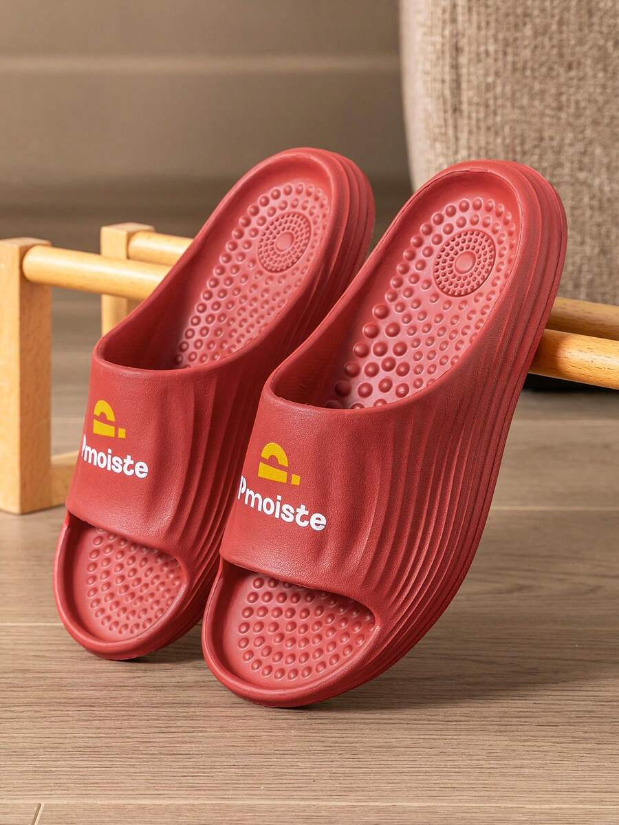 女士按摩条纹拖鞋，柔软轻便，厚底露趾凉拖鞋 - 紅色 - 查看 1