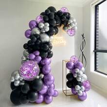 50 piezas de globos metálicos morados y plateados, globos morados y negros de 10 pulgadas con cintas moradas, adecuados para cumpleaños de niña, despedida de soltera, compromiso, ducha nupcial, decoración de fiesta de aniversario de boda - Multicolor - Ver 4