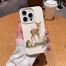 1个TPU材质清新鹿、兔、刺猬图案手机壳，兼容 17 Pro Max/17/16 Pro Max/15/13/12/11、S20 FE/A15/S24/A55，兼容Note 11/12/13 Pro，全包防摔软壳保护套 - 白色 - 查看 4
