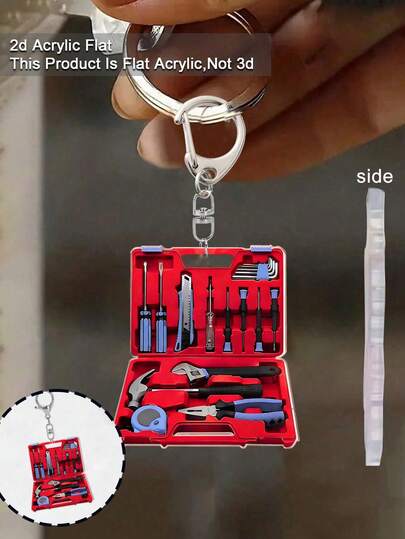 2d Flat 1/6 Scale Toolbox Keychain | Acrylic Car Keychain, Versatile Design, Bright Colors,Toolbox Keychain Bag Hanger, Leisure Keychain,Repair Tool Box Keychains,Funny Backpack Accessories, Luggage Tags, Pet Tags,Candy Bag Accessories, Leisure Party Style Key Fob For Purse Bag Backpack Car Keys,Leisure Gift For Friends, Bachelorette Party Favor, Suitable For Car Keys