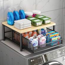 Modern Kitchen Microwave Rack Storage Rack - Sturdy Solid Wood And Metal Structure, Space-Saving Countertop Storage Rack - Black - View 2
