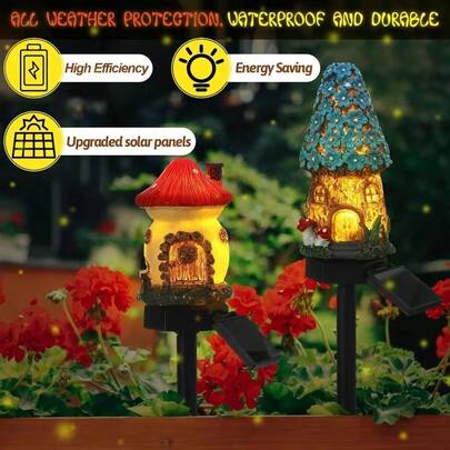 New Solar Powered Resin House Lawn Light, Outdoor Waterproof LED Lamp, Garden Landscape Decoration Light