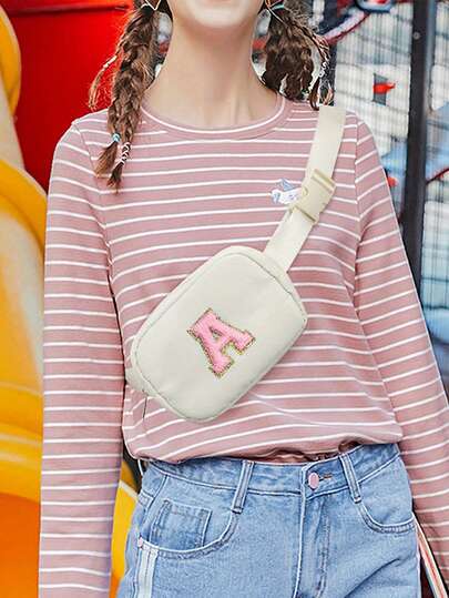 Bolso bandolera casual de mujer con bordado de letras, bolso de cintura mini de moda con diseño de letras - Bolso de cadera portátil y ligero, bolso de cintura de nailon con correa ajustable, bolso de hombro de moda perfecto para uso casual diario al aire libre, compras, viajes y escuela, estilo de cremallera aleatorio, ideal para que las adolescentes y las mujeres lleven teléfonos, llaves y pequeños artículos esenciales, diseño versátil y compacto para uso en movimiento, regalo de San Valentín y Pascua, regalo de cumpleaños para niñas y adolescentes