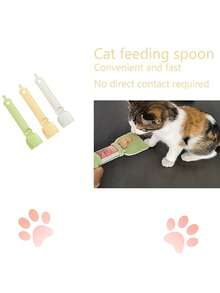 3件套猫咪条纹挤压勺，猫咪条纹喂食器，适用于湿粮和零食，宠物液体零食喂食工具，多功能猫咪条纹挤压勺 - 可爱猫头造型喂食器 - 10ml - 查看 5