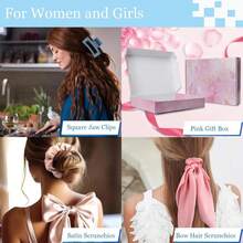 Curly Hair Brush,Curl Defining Brush,Slick Back Hair Brush,Rat Tail Comb,Edge Bristle Brush,Clip Claw,Bow,Satin Scrunchies,No Damage Hair Ties,Scarf Hair Ties,Gifts For Women,Best Gift Set(Pink) - ColorA - 查看 5