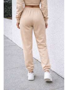 Women's Comfortable Jogger Sweatpants For Winter, Plain - 米色 - 查看 2