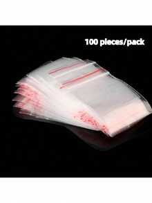 100入組/袋不同尺寸加厚透明拉鍊袋,紅邊裝飾,由 Pe 製成,可重複使用的密封袋,非常適合零食、種子、珠寶、服裝配件包裝 - 無色 - 查看 12