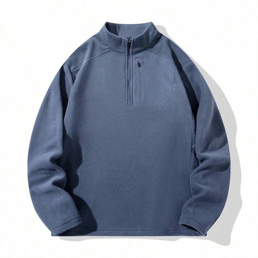 Mubberry Unique Mens Fleece Sweatshirt Jacket Pullover Pockets Warm Winter Jacket Thermal - 藍色 - 查看 1