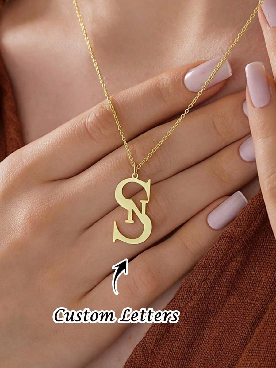 1pc Customized Women's Fashion Letter Pendant Necklace, Personalized 2 English Letters, Exquisite Stainless Steel Necklace, Gold And Silver Color Options, Customized Necklace, Women's Jewelry, Initial Necklace, Customized Christmas Gift, Halloween Gift, Anniversary Gift, Personalized Gift, Suitable For Daily Wear, Holiday Celebration, Wedding, Birthday Gift, Graduation Gift, Perfect Choice For Her