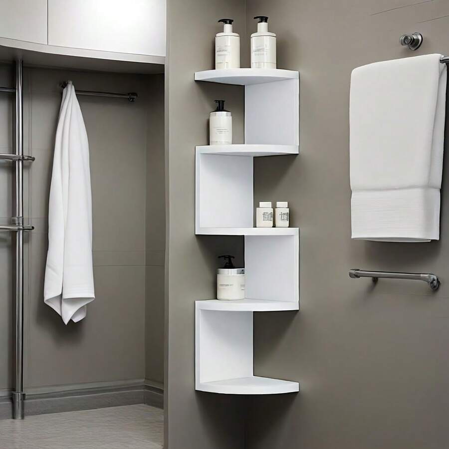 Five Layer Wall Mounted Corner Storage Rack - Space Saving Curved Bookshelf, Equipped With Five Layers Of Shelves, Made Of Thick Plastic Material, Suitable For Suspended Storage Units In Living Rooms, Bedrooms, And Bathrooms. Modern Minimalist Style, No Drilling Installation, Suspended Storage Rack - 白色 - 查看 1