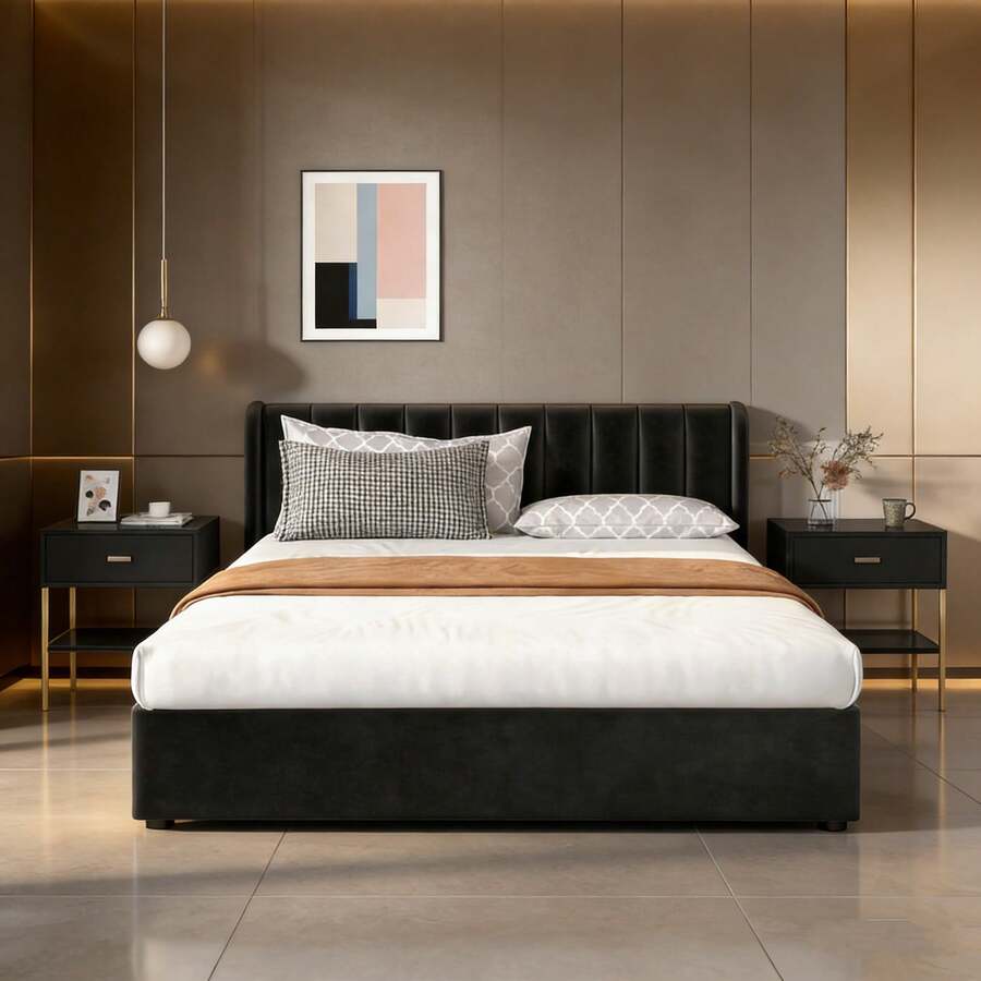 Bed Bases & Foundations - Black + Velvet + 160cm*200cm - View 1