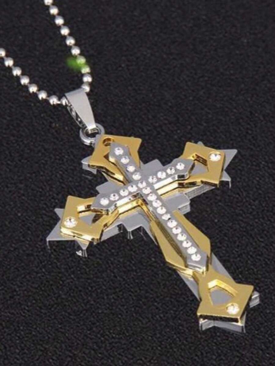 朋克嘻哈创意十字架吊坠项链，不锈钢钛钢男女通用饰品 - 多層十字項鍊 - 查看 1