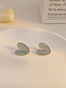 Pink Enamel Heart Stud Earrings For Women Gold Plated Asymmetric Heart Earrings Sweet Fashion Daily Jewelry Summer Beach Vacation Bikini Accessories Attractive Clothes, Wedding Dresses Accessories - Versatile JewelryPerfect For Wearing While Swimming, Bathing, Exercising, Great For Valentines Day, Birthday, Mother Day, And Vacation Surprises. - Multicolor - View 5