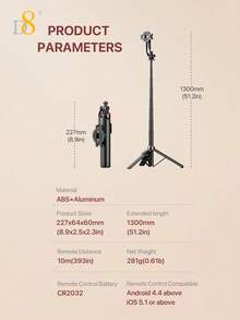 合金金属支架 D8 磁吸式手机自拍杆三脚架 360°旋转 兼容补光灯 1300MM 长智能手机三脚架一体式带集成无线遥控器 便携轻巧可伸缩手机三脚架 兼容 /安卓 妇女节礼物 派对庆典 - 均碼 - 查看 13