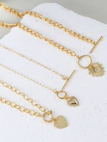 3件套精致心形龙虾扣项链，多层可叠戴，适合女性日常佩戴、约会、派对、宴会、节日礼物 - 金黃色 - 查看 5