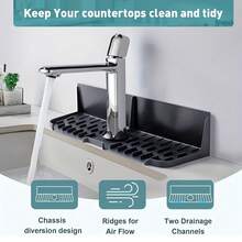 Sink Splash Guard Behind Faucet, Silicone Sink Faucet Drying Mat & Dish Soap Sponge Holder, Silicone Kitchen Sink Auto Drain Organizer (Black,Grey) - Multicolor - View 7